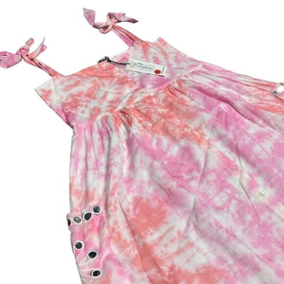 NWT JULIETTE DUNN PINK SPIRAL TIE DYE midi floral DRESS + MIRRORS Size 2 - Picture 6 of 12
